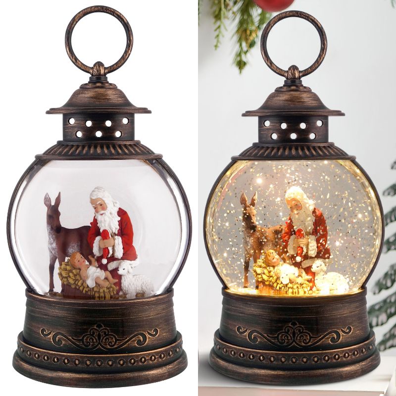 Santa Nativity Fishbowl Glitter Lantern